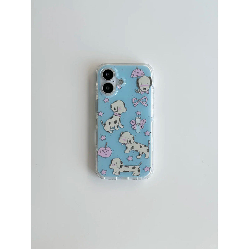 蓝色斑点小狗适用苹果17promax手机壳iphone16Pro新款奶油IMD壳15pro华为mate70荣耀vivox200小米15OPPO防摔