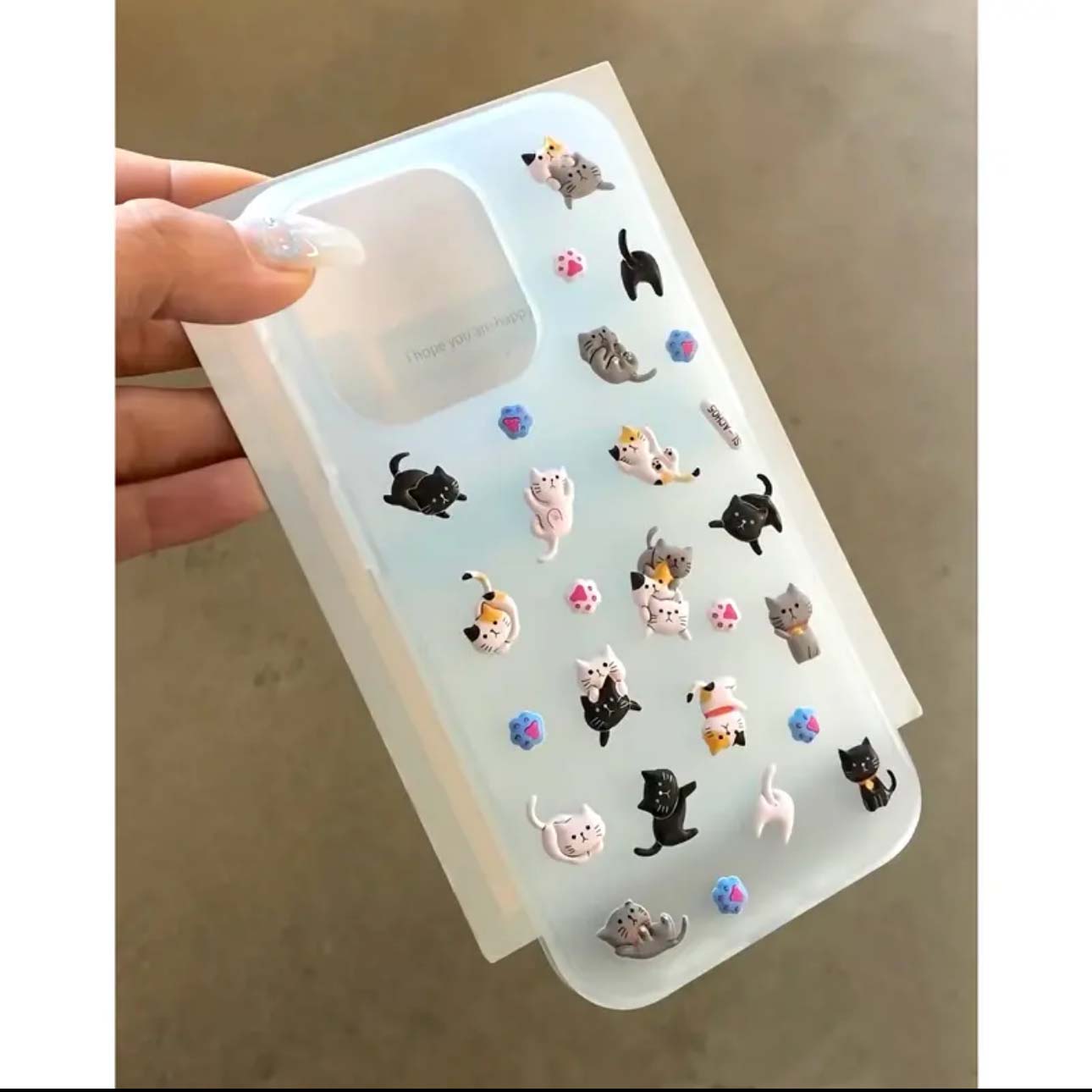 ins风可爱DIY立体猫咪贴纸适用苹果15手机壳iPhone15promax新款15Pro少女款12防摔套14Pro苹果15pm保护套喵星