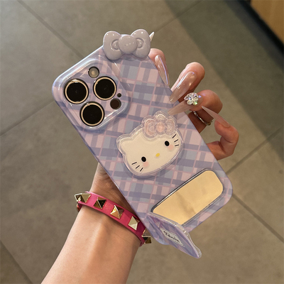紫格kitty喵适用苹果1715promax手机壳16pro华为mate60新款支架pura70菲林壳OPPOReno/vivos19x100超火小米14
