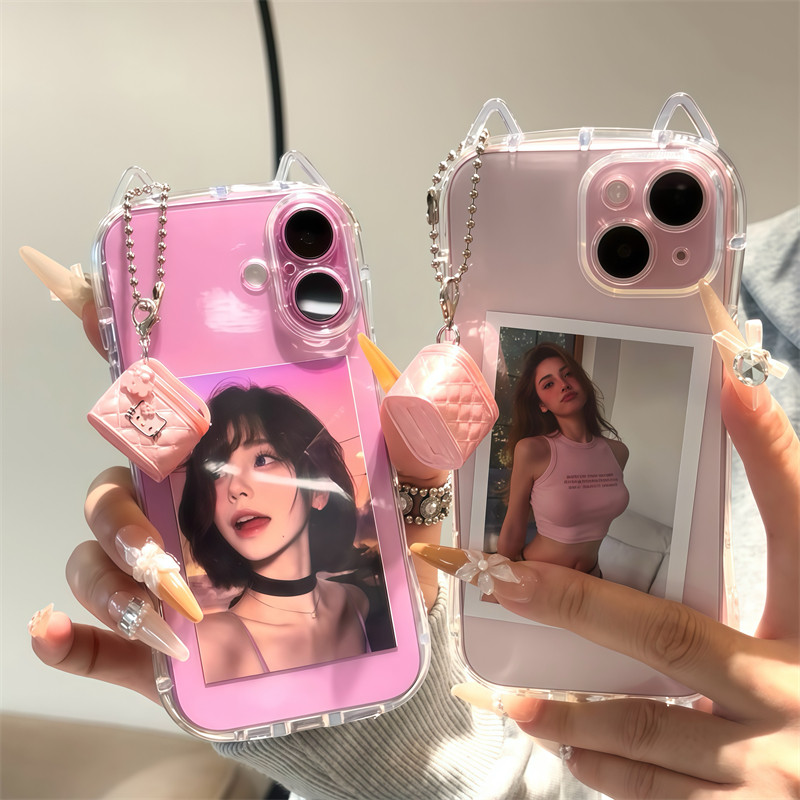 韩系ins博主同款甜酷可爱小猫耳朵复古风少女心拎包kt猫适用iphone16pro/15promax苹果13/14/12手机壳保护套