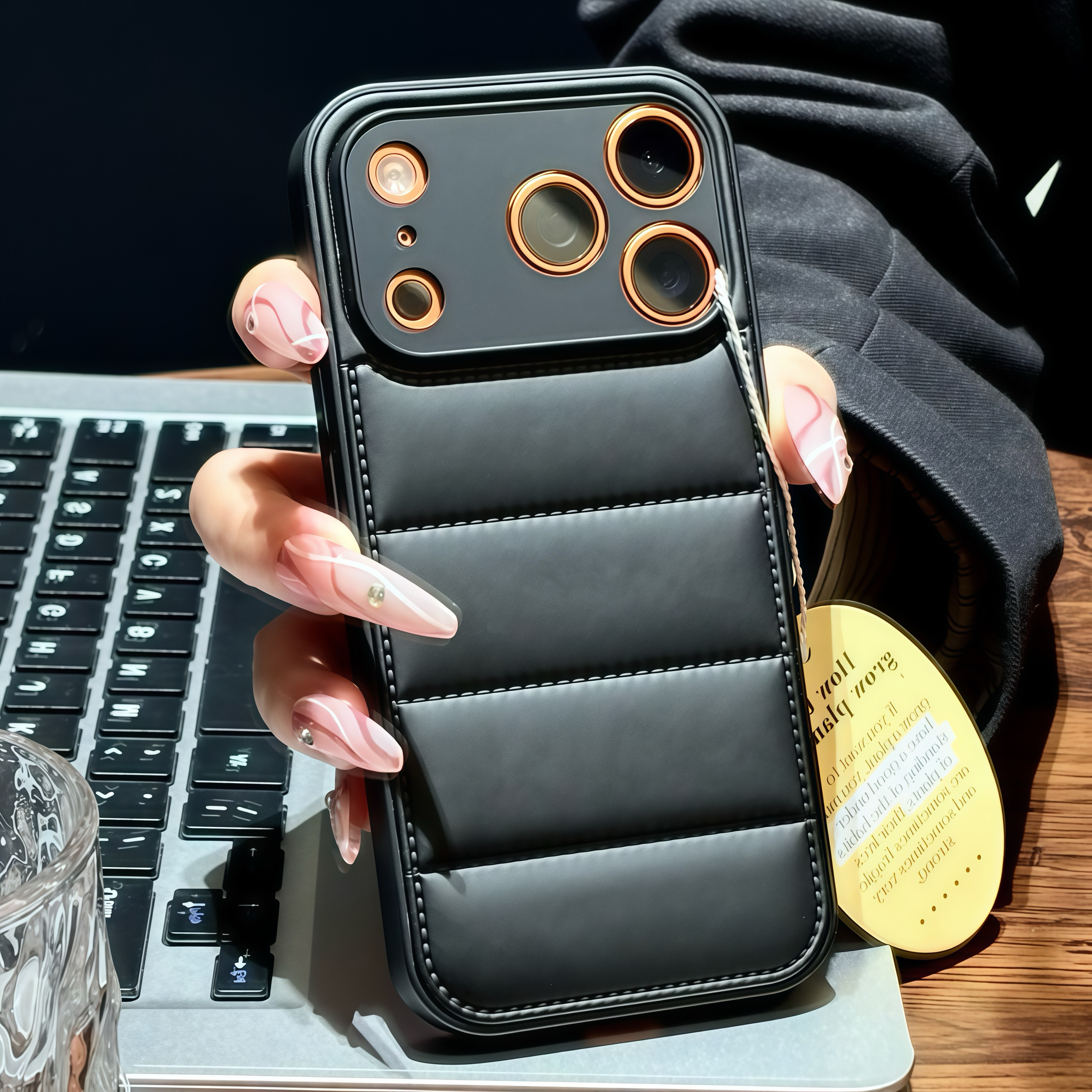 简约羽绒服黑色防摔适用苹果17promax手机壳iphone16pro气囊防摔创意13/14高级感12pm简约硅胶11秋冬16男女款