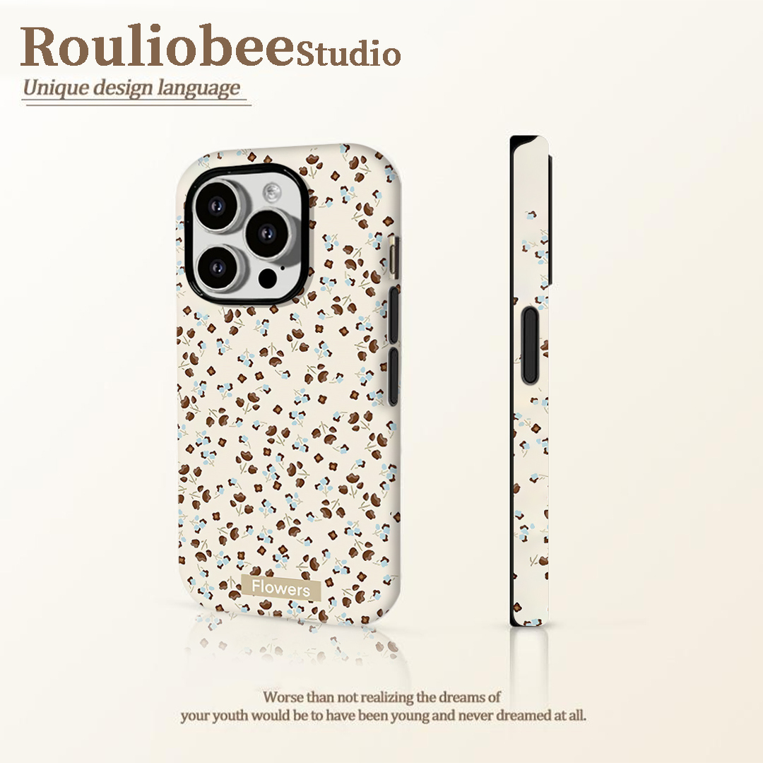 满屏蓝棕碎花适用苹果15手机壳iPhone16promax卡通华为mate70荣耀vivo个性小米超火菲林二合一防摔OPPO超火套