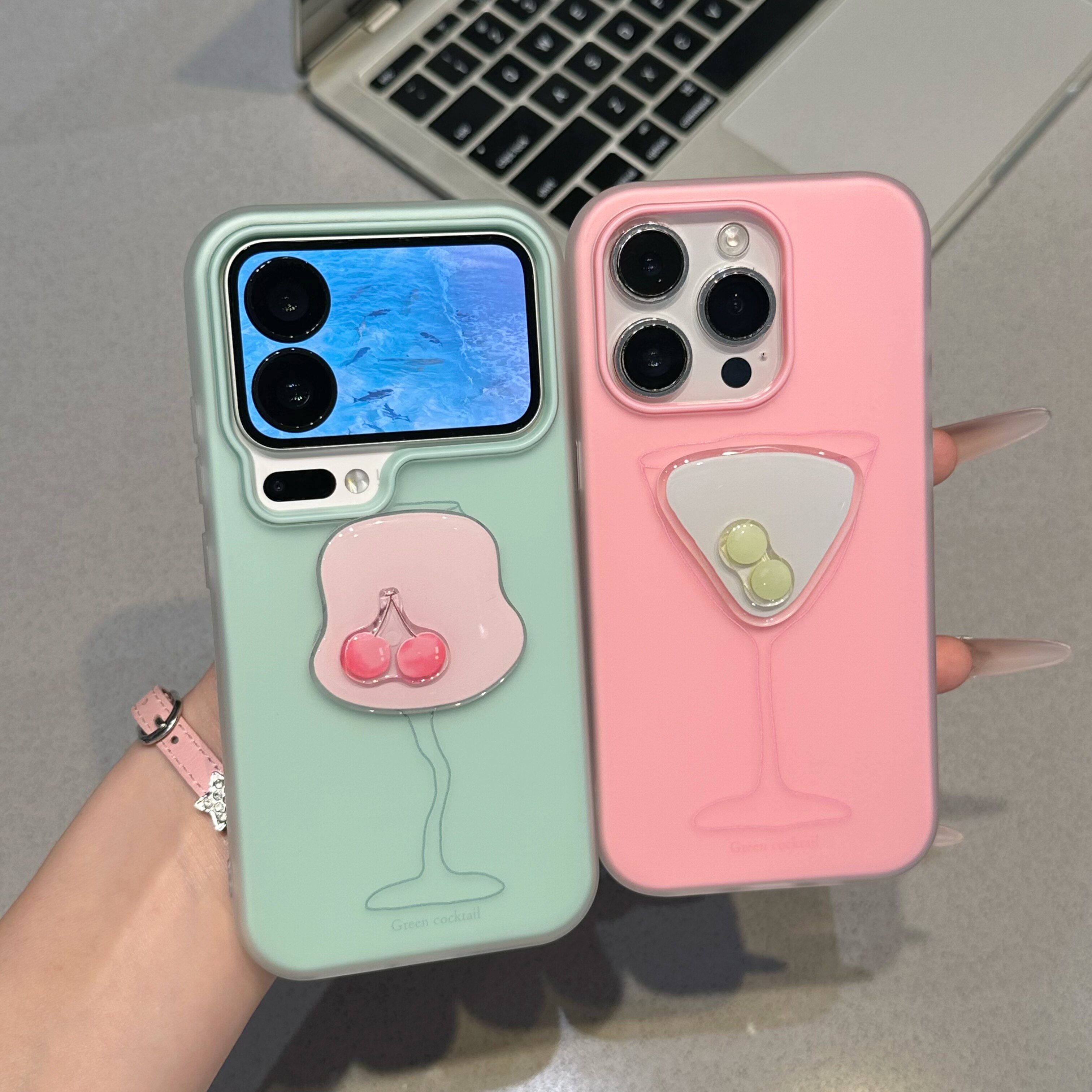 粉壳鸡尾酒适用iPhone17promax立体贴件手机壳16Pro华为Pura80新款肤感果冻壳荣耀400防摔vivox300小米17pro