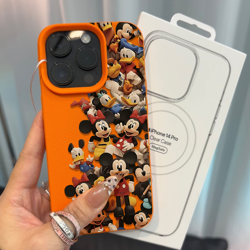 米奇家族集合适用苹果15promax手机壳iphone14pro可爱卡通13软壳12女新款11荔枝纹肤感防摔max创意多巴胺软套