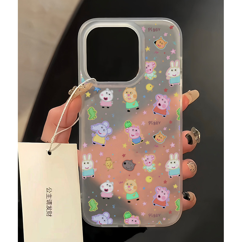 可爱彩色小猪佩奇适用苹果16/17promax手机壳iphone15pro新款亲肤磨砂白13/14软壳12pro男女款11pm防摔16plus