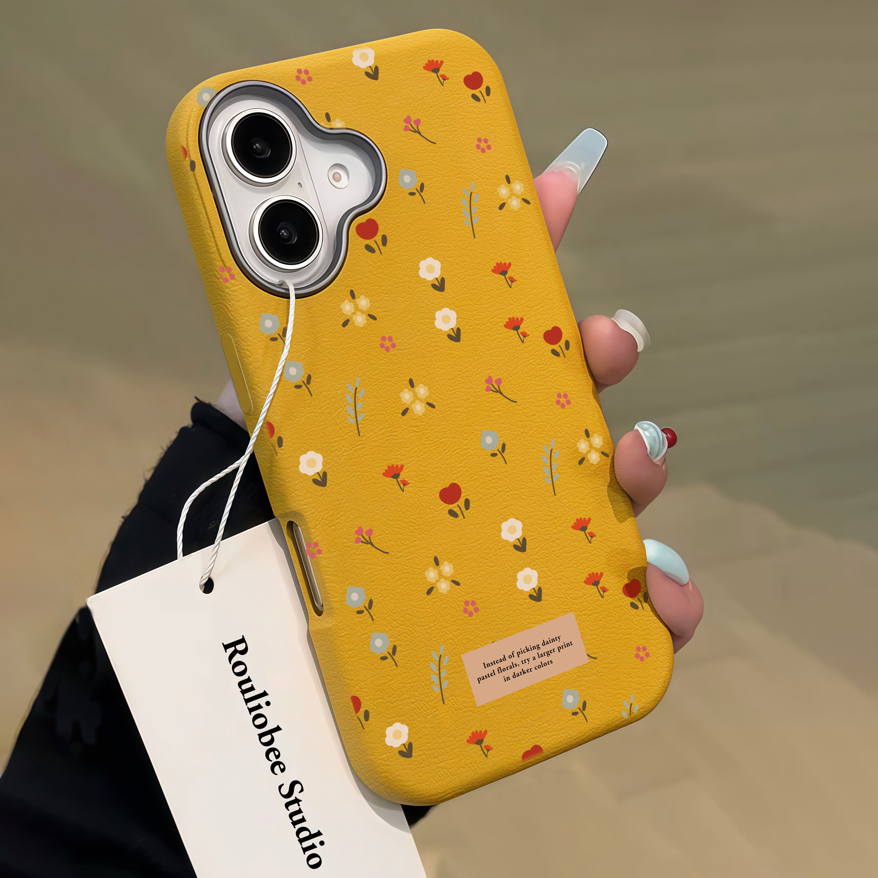 韩系ins秋冬满屏碎花姜黄色适用苹果16promax手机壳iPhone15女新款14网红16个性15Pro防摔14pro保护套13/12软