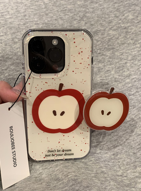 泼墨红苹果适用苹果17Promax手机壳16pro新款苹果支架华为Pura80proOPPOvivos30x200小米15note13大孔白色软