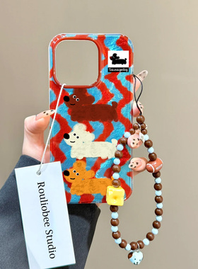 网红红蓝条腊肠狗适用苹果15手机壳16Pro新款vivox100透明红米note13防摔小米14套华为pura70荣耀200硅胶OPPO