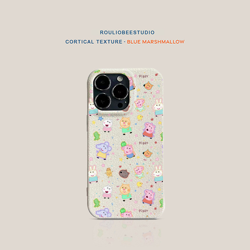 彩色小猪佩奇适用iPhone17promax苹果16pro手机壳华为Mate80新款高颜值皮纹荣耀500多色vivox300小米17Pro软