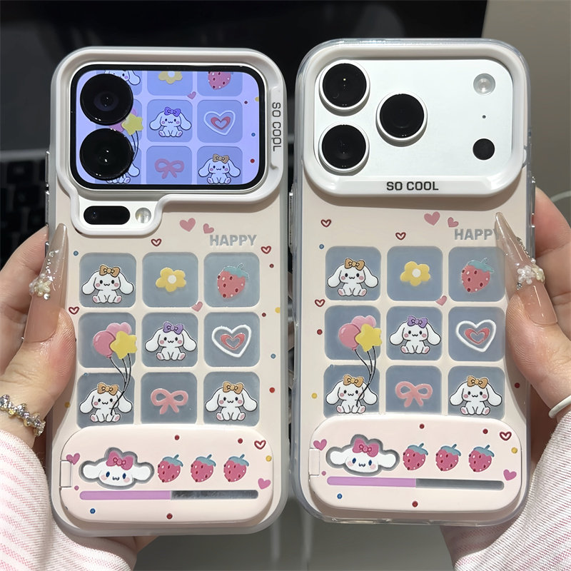 九宫格玉桂兔适用苹果手机壳17promax镜面支架手机壳iphone16华为mate80新款磨砂彩银vivox300防摔小米17pro