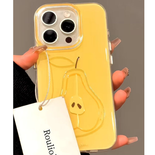 双层IMD壳奶黄色梨子线条红苹果适用iPhone16手机壳13苹果15promax华为mate60新款p70vivo小米14红米荣耀oppo