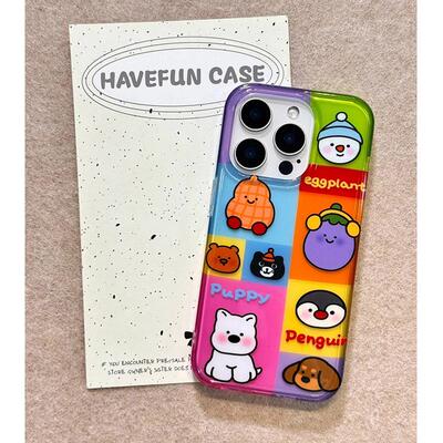 彩色拼接动物适用苹果16/15promax手机壳iphone14pro可爱卡通13/14软壳12女新款11高透壳xs肤感防摔plus情侣