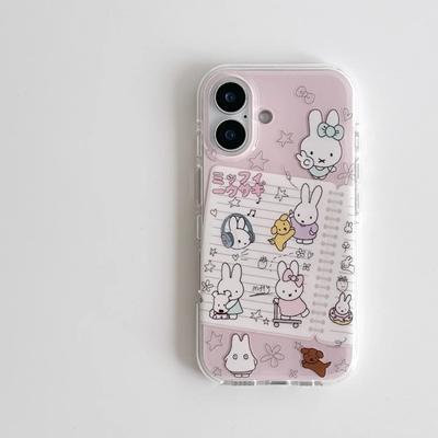 米菲兔日记适用苹果16/15Pro手机壳华为Pura80pro新款大孔白色mate70/OPPOvivos30x200套小米15note13防摔软