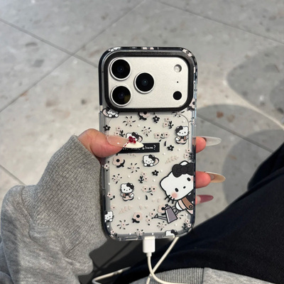 满屏Kitty碎花适用苹果17promax手机壳iphone16pro新款三合一黑边14趣味可爱卡通保护套15promax全包防摔x/xr