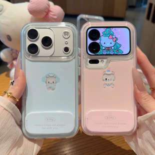 ins风简约耳机猫咪支架适用苹果17手机壳air新款iphone16promax防摔保护套华为Mate80小米17Provivos50OPPOx9