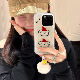 趣味红色圣诞帽小狗适用ihone16promax苹果15pro手机壳14新款13保护套双层imd高级感日韩ins风小众创意个性软