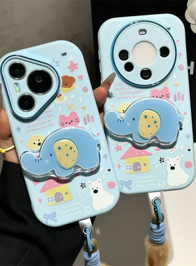 蓝色动物园适用苹果17promax手机壳16pro华为mate70新款小象支架pura70金属小胖妹OPPOReno14/vivos30小米15