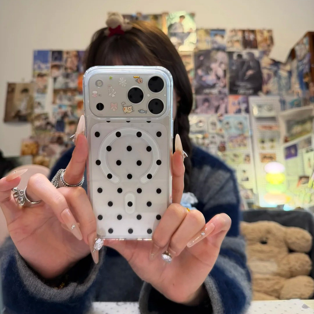 ins黑波点适用于苹果17Promax磁吸手机壳iphone16Pro男女款14透明13Pro保护套12mini硅胶软7/8plus防摔17air