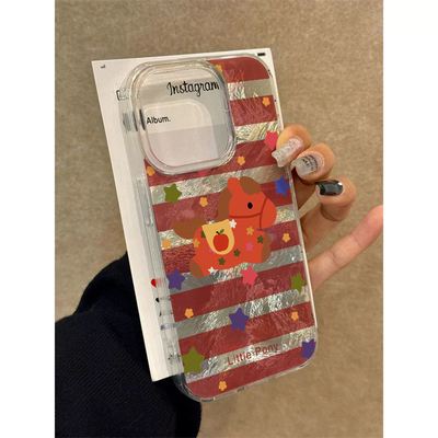红条纹星星小马适用苹果17promax手机壳16pro华为mate70新款锡纸纹IMDpura80/OPPOReno14vivox300小米17pro软