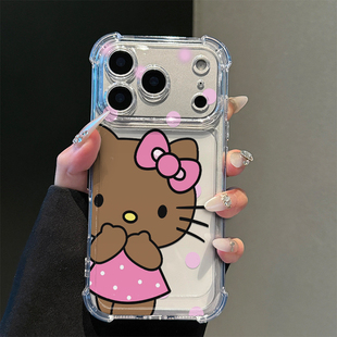 可爱黑皮猫咪适用iPhone17promax苹果16pro手机壳华为Mate80新款 透明气囊壳vivox300荣耀500防摔小米17Pro软