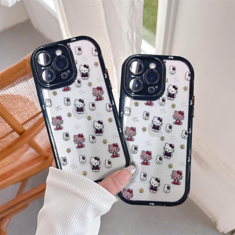 黑色满屏Kitty适用苹果16promax手机壳iphone13新款15pro华为mate70荣耀vivox200小米15OPPO全包双层防摔软套