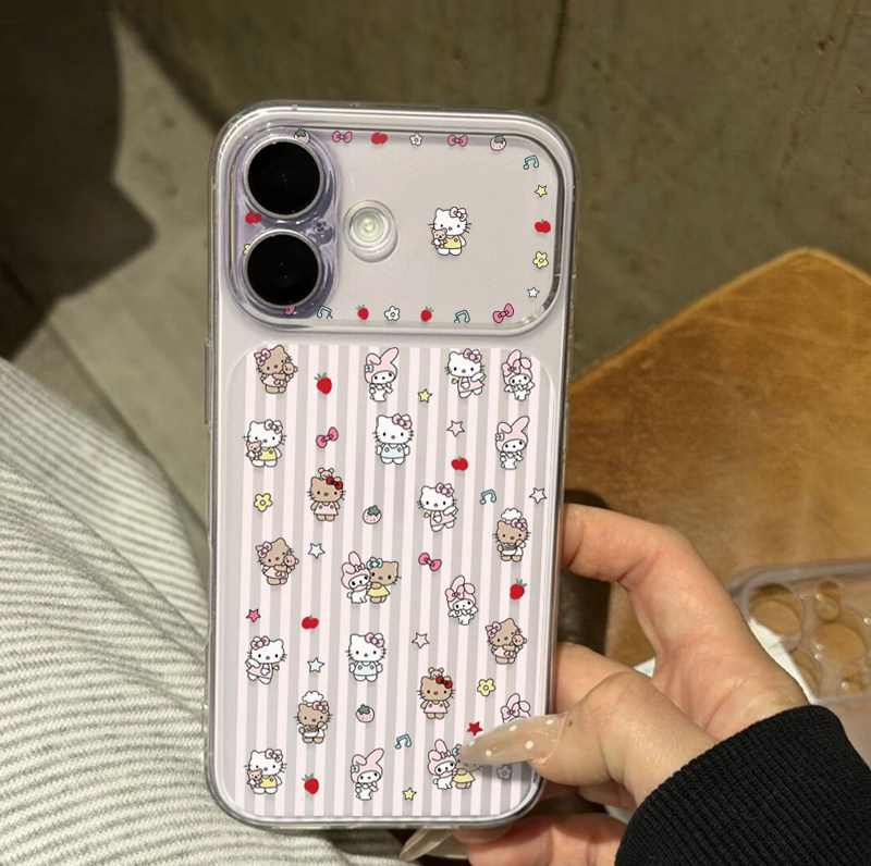 猫咪美乐蒂适用苹果16手机壳iPhone17promax新款透明秒变大视窗华为Mate80全包防摔vivoS50保护套小米17Pro软
