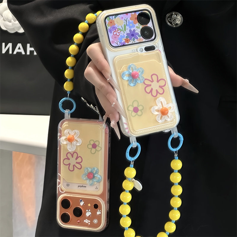 可爱两朵小花适用iPhone17promax苹果16pro防摔华为Pura80新款卡包壳男女款荣耀400防摔vivox300小米17pro软