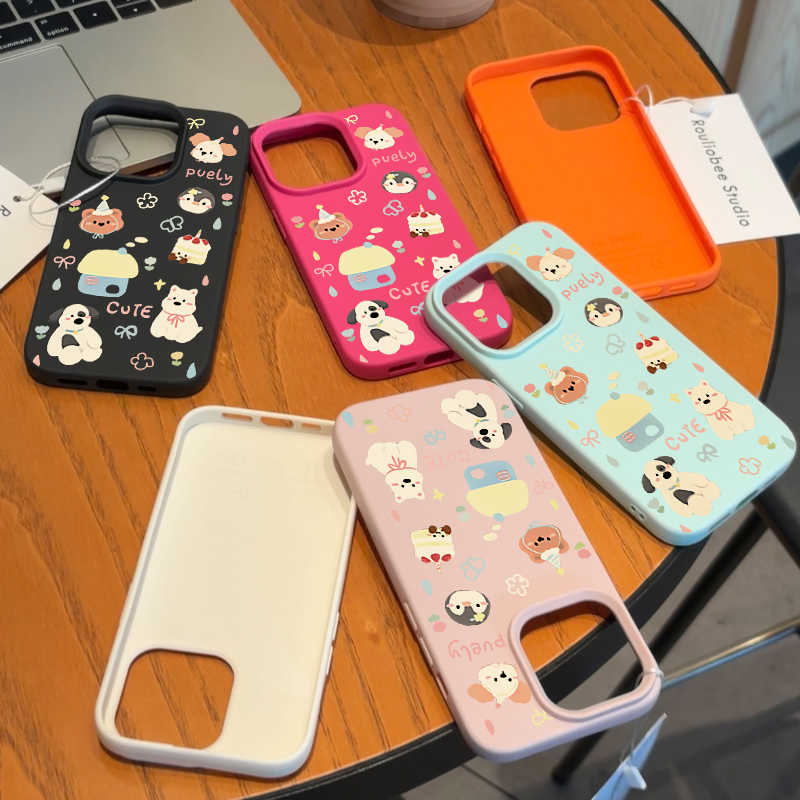 蛋糕小狗企鹅适用苹果15promax手机壳肤感软壳iPhone14plus新女款13Pro可爱12/11卡通软糯荔枝纹防摔网红超火