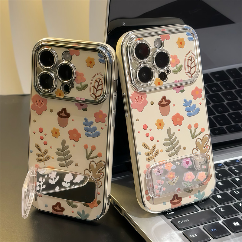 适用苹果16手机壳iPhone16promax女新款小米15pro夏天高级感小清新碎花14华为p70荣耀60镜面支架vivo防摔OPPO