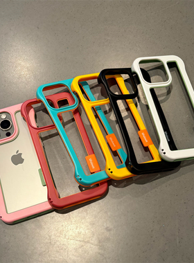 适用苹果15手机壳14防摔13新款手机套镂空iphone16promax边框超薄无边框ip12PM简约透气散热夏天时尚创意蓝色