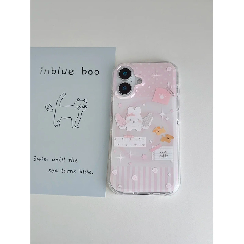 淡粉天使米菲兔适用苹果17promax手机壳iphone16新款奶油IMD壳华为mate70硅胶OPPOReno13vivox200小米15防摔