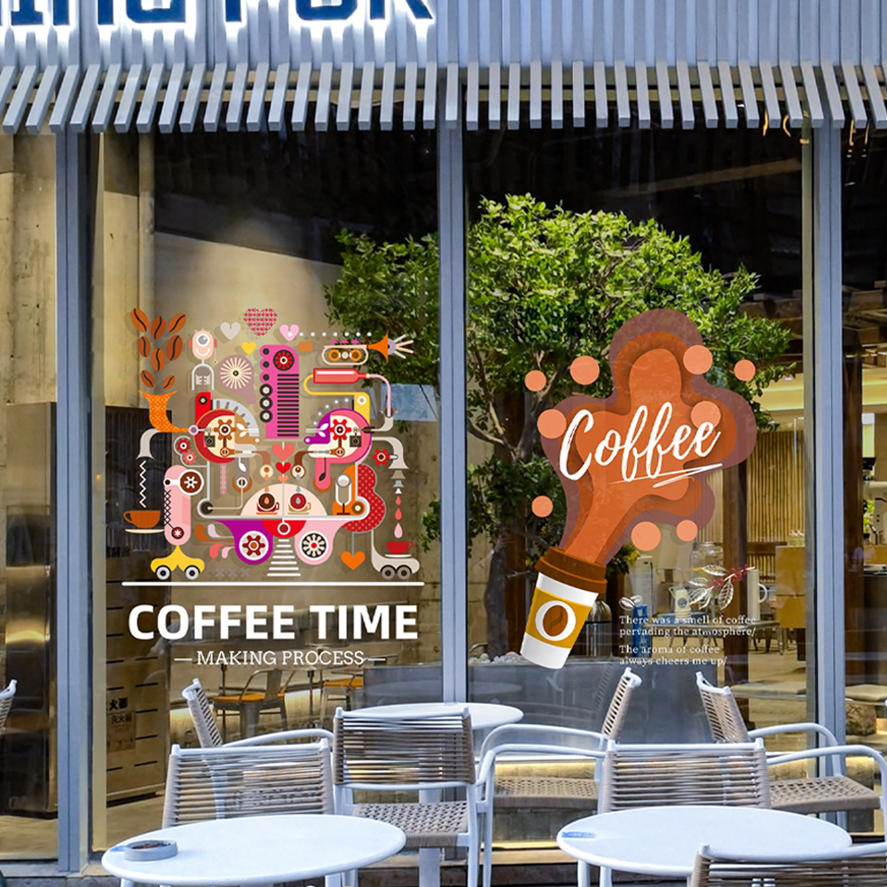 创意咖啡橱窗装饰场景布置咖啡店奶茶店网红餐厅玻璃贴纸静电贴膜
