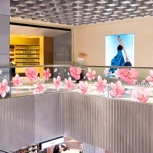 氛围春日樱花玻璃装饰贴纸商场扶梯栏杆活动场景uv静电无胶贴布置