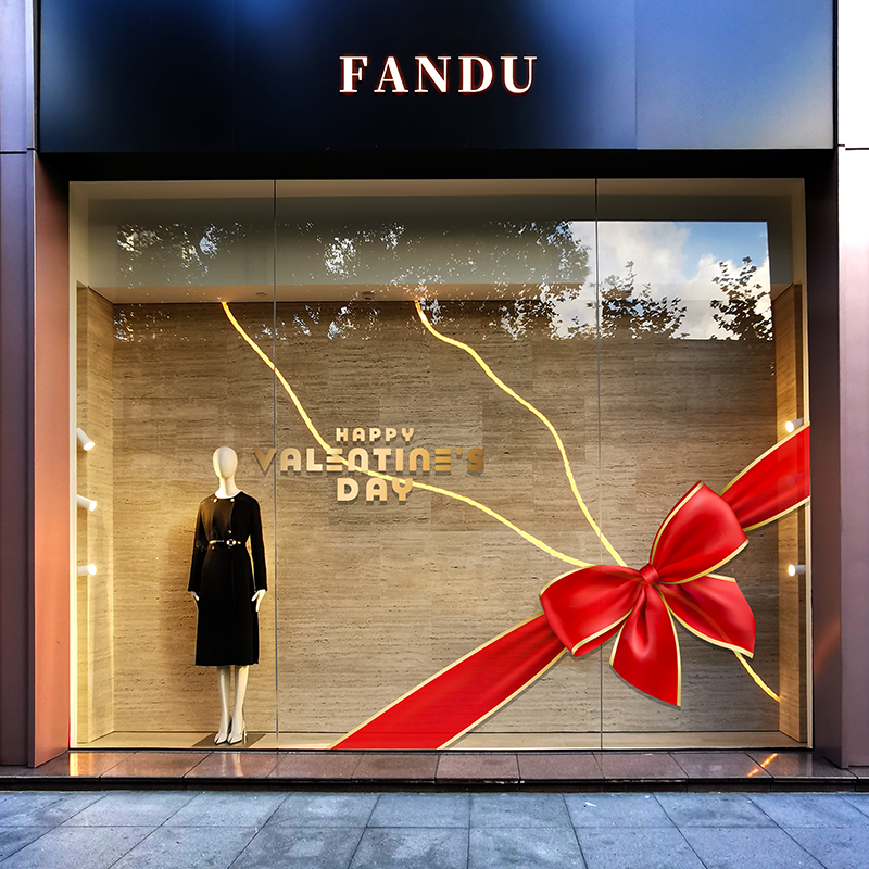 新年橱窗静电蝴蝶结喜庆贴画