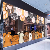 宠物店橱窗腰线贴玻璃贴纸宠物足迹脚丫宠物美容医院静电玻璃贴画