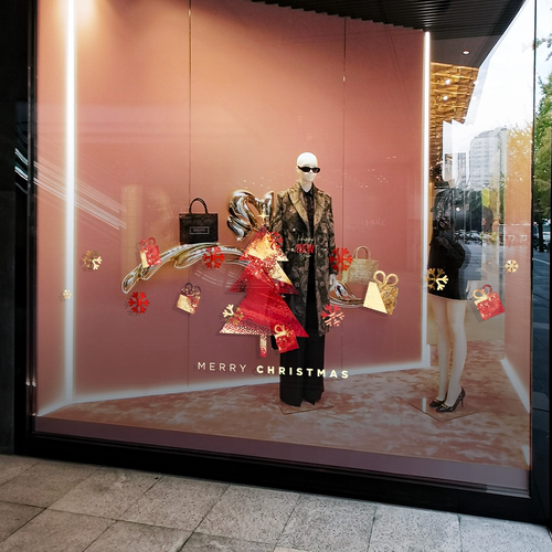 多彩圣诞树高级玻璃橱窗贴画