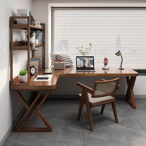 转角书桌书架一体家用台式电脑桌