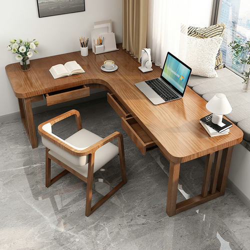 实木转角书桌带抽屉简约靠墙