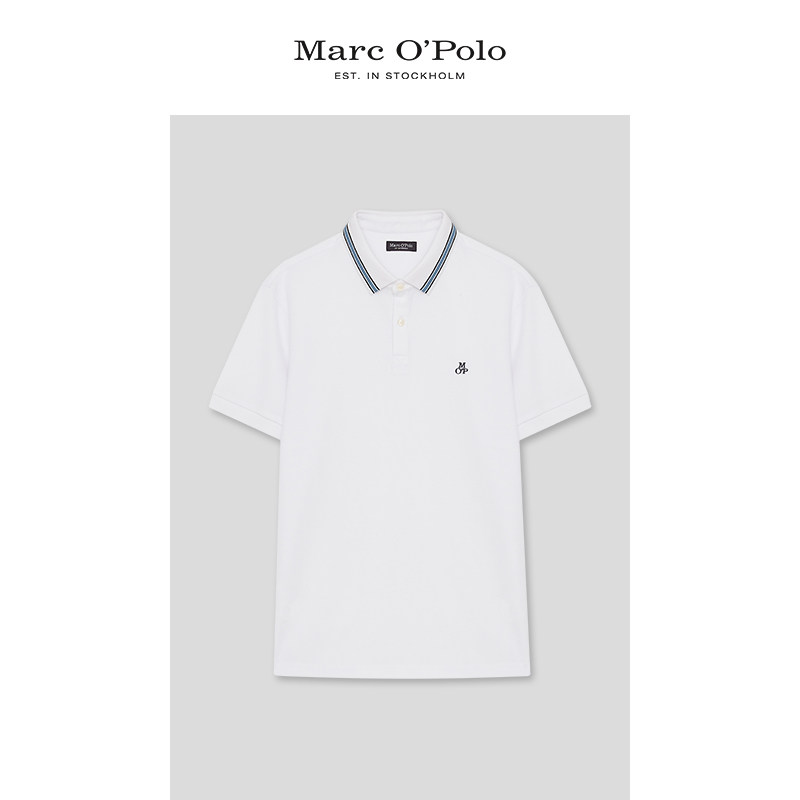 marc opolo/mop男全棉条纹立领透气吸汗短袖polo衫