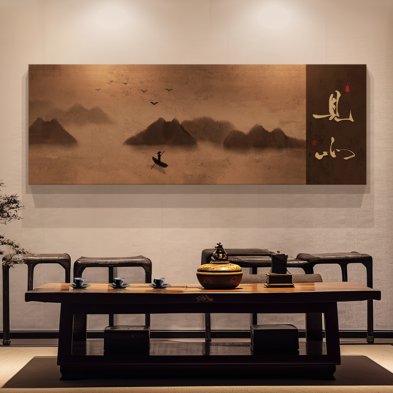 新中式覆古客厅装饰画中古风禅意山水画茶室壁画沙发背景墙面挂画