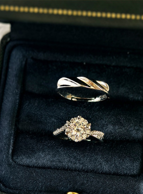 微镶仿真钻戒女情侣对戒奢华结婚拍婚纱照戒指婚礼仪式假道具一对