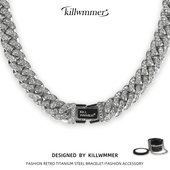 男生钛钢项链男款 满钻古巴项链男士 潮牌粗链子嘻哈街舞美式 镶钻链