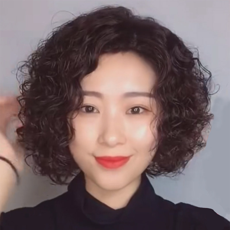 假发女短卷发真人发丝妈妈假发全头套式蓬松中老年女士卷发全真发