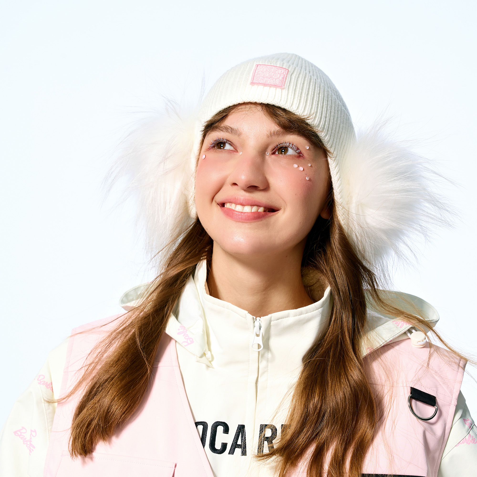 BCG滑雪针织帽貉子毛白净甜美