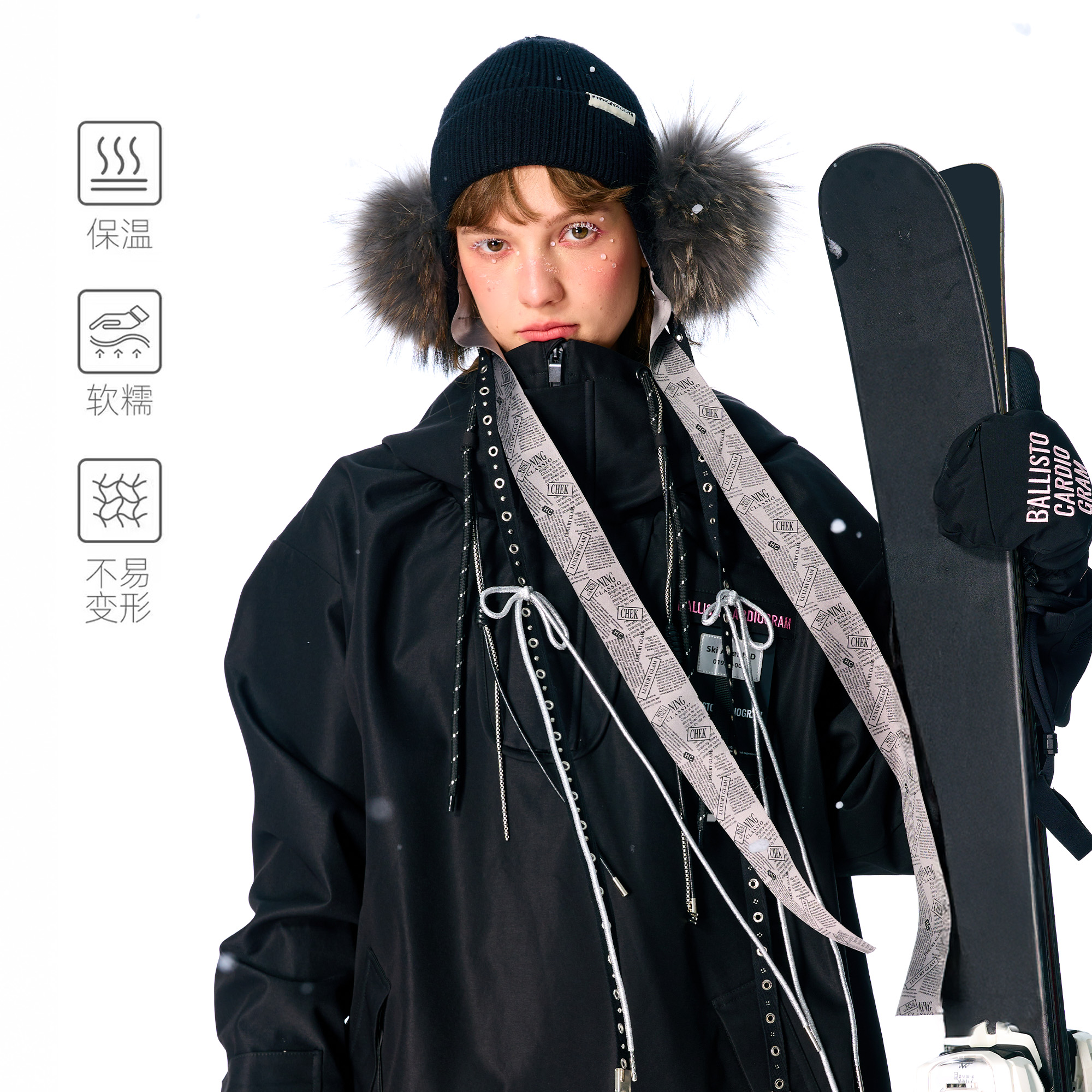 侧耳毛毛款滑雪针织帽BCG保暖