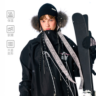 BCG滑雪帽朋克甜心针织冷帽黑毛毛保暖柔软高弹力飘带酷飒金属感