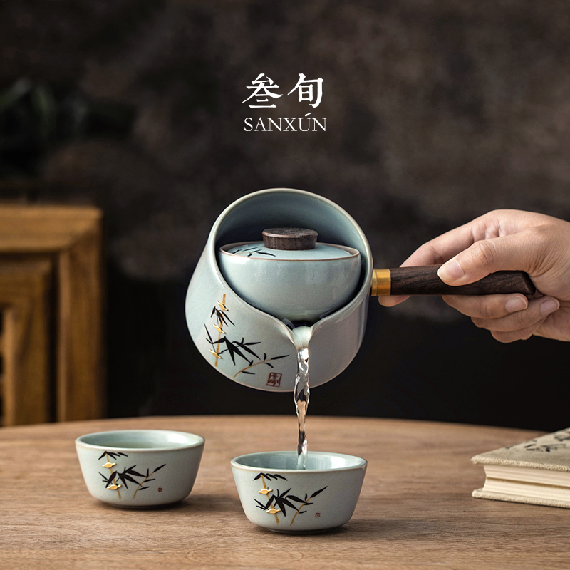 叁旬墨竹锔钉汝窑茶壶轻奢高档