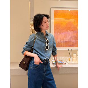 牛仔衬衫 活力橙 水洗纯棉翻领长袖 有种ICON时髦感 复古牛仔