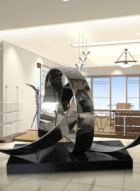 酒店现代飘带雕塑 室内家居不锈钢落地摆件 金属抽象软装艺术品