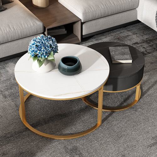 轻奢岩板茶几北欧简约小户型现代客厅家用圆形茶桌子母茶几组合桌